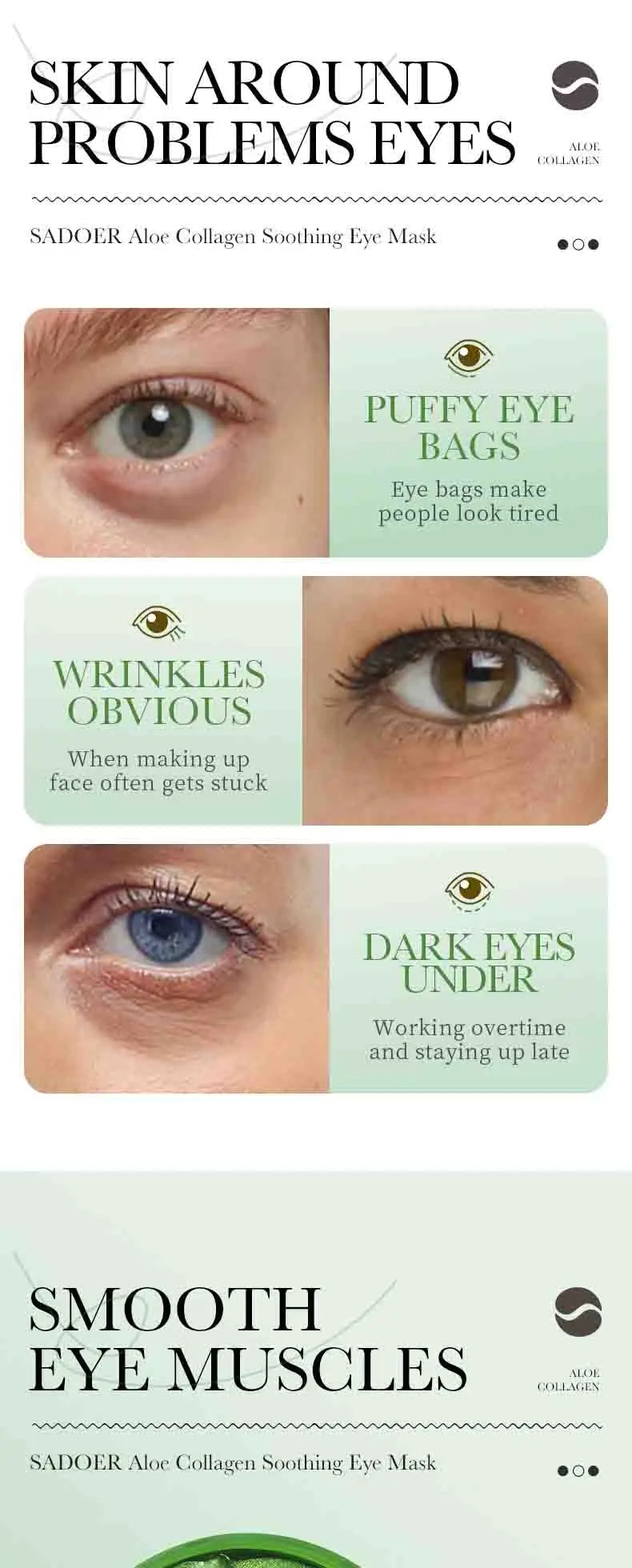Mascarilla de colágeno y aloe vera para ojos: 60 parches para hidratación profunda, lifting y tratamiento de ojeras.