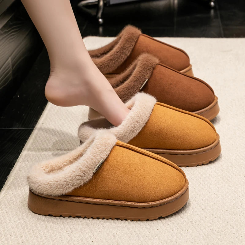 Warm Comfort and Winter Elegance – Premium Fluffy Slippers with Thick Non-Slip Sole