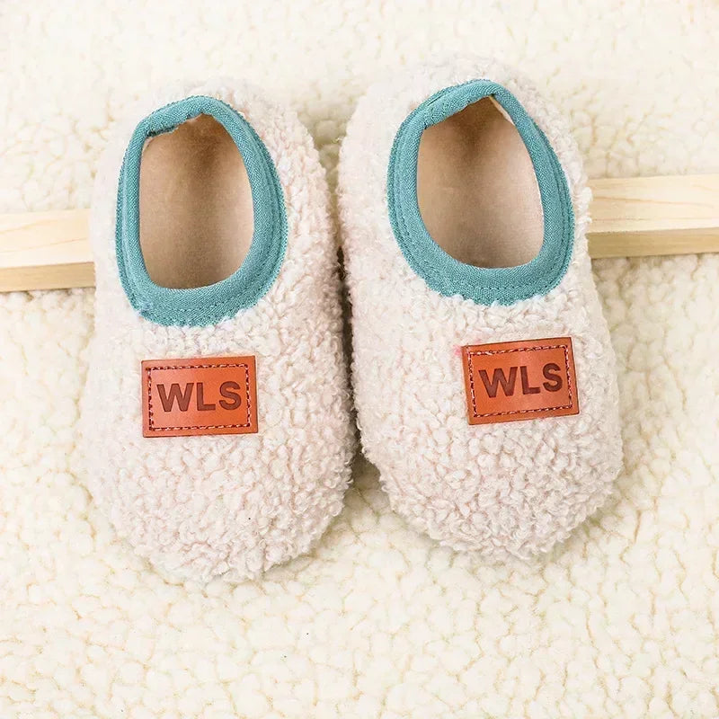 Soft Sole Baby Slippers with Plush Design, Perfect for Indoor Walking, Anti-Slip and Safe for Boys and Girls.