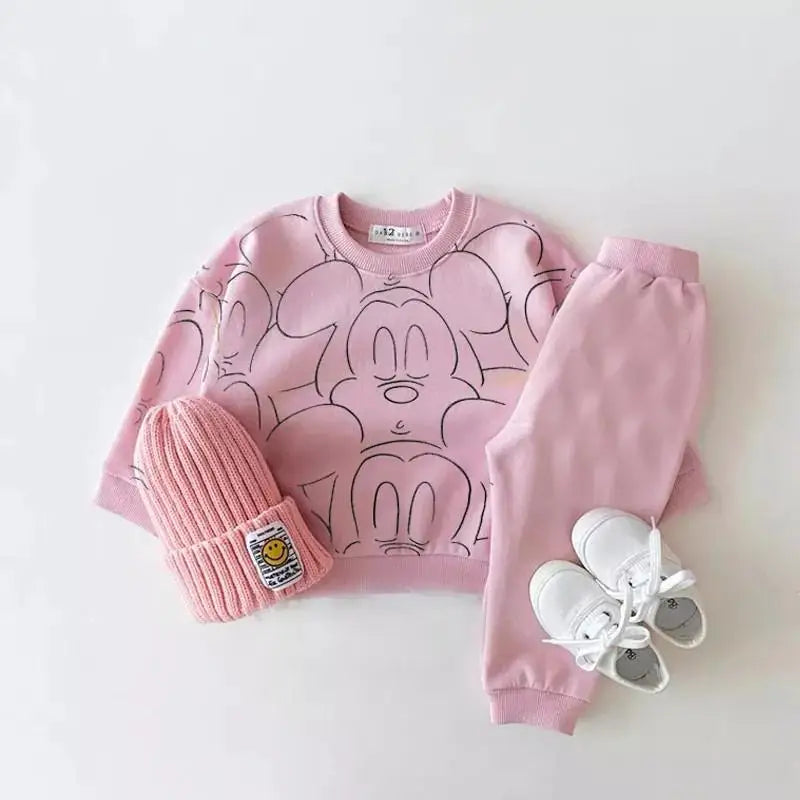 Chic Disney Baby Set: Long-Sleeve Top & Mickey Mouse Pants – Lightweight Autumn Comfort for Every Little Star