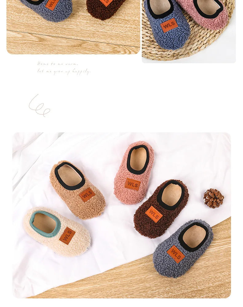Soft Sole Baby Slippers with Plush Design, Perfect for Indoor Walking, Anti-Slip and Safe for Boys and Girls.