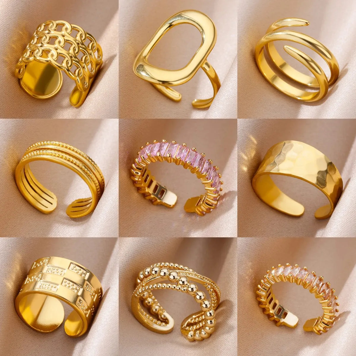 Cinderella Luxury Rings Collection - 316L Stainless Steel Gold Rings for Women