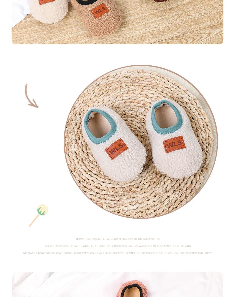 Soft Sole Baby Slippers with Plush Design, Perfect for Indoor Walking, Anti-Slip and Safe for Boys and Girls.