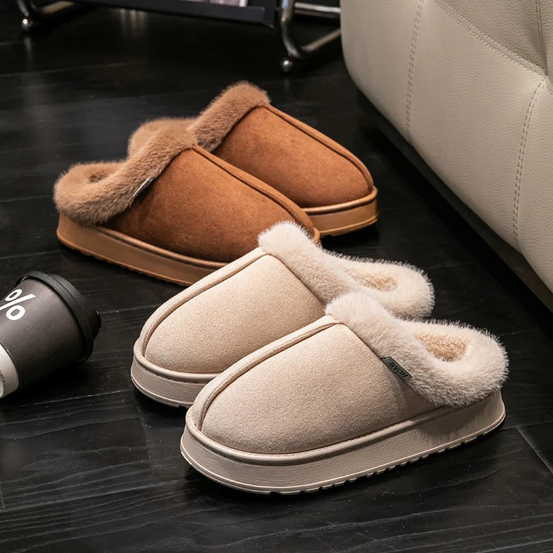 Warm Comfort and Winter Elegance – Premium Fluffy Slippers with Thick Non-Slip Sole