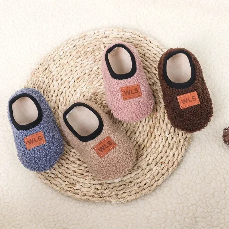Soft Sole Baby Slippers with Plush Design, Perfect for Indoor Walking, Anti-Slip and Safe for Boys and Girls.