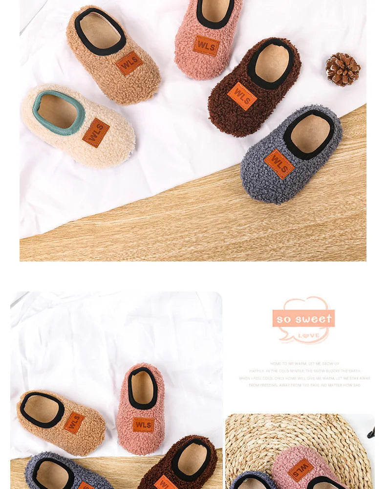 Soft Sole Baby Slippers with Plush Design, Perfect for Indoor Walking, Anti-Slip and Safe for Boys and Girls.