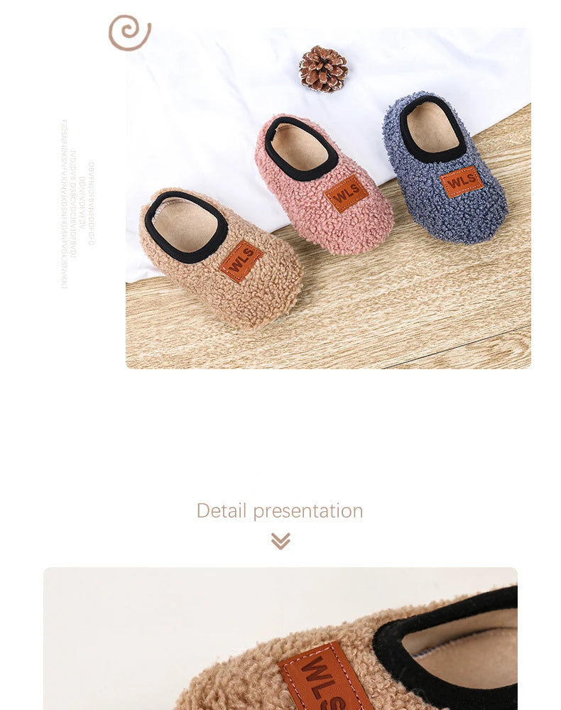 Soft Sole Baby Slippers with Plush Design, Perfect for Indoor Walking, Anti-Slip and Safe for Boys and Girls.