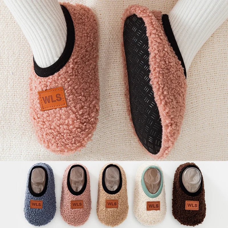 Soft Sole Baby Slippers with Plush Design, Perfect for Indoor Walking, Anti-Slip and Safe for Boys and Girls.