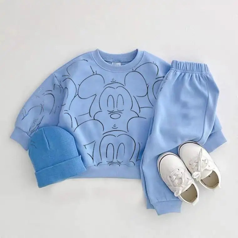 Chic Disney Baby Set: Long-Sleeve Top & Mickey Mouse Pants – Lightweight Autumn Comfort for Every Little Star