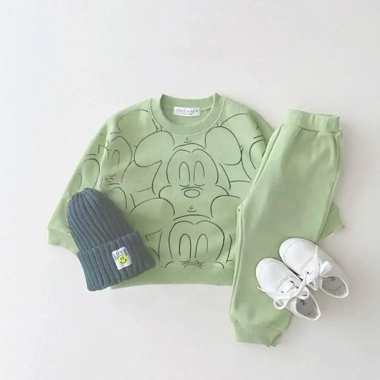 Chic Disney Baby Set: Long-Sleeve Top & Mickey Mouse Pants – Lightweight Autumn Comfort for Every Little Star