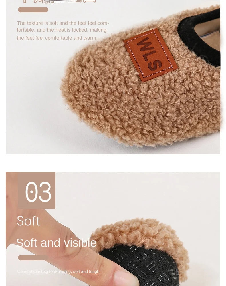 Soft Sole Baby Slippers with Plush Design, Perfect for Indoor Walking, Anti-Slip and Safe for Boys and Girls.