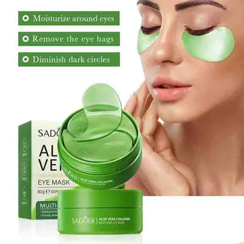 Mascarilla de colágeno y aloe vera para ojos: 60 parches para hidratación profunda, lifting y tratamiento de ojeras.