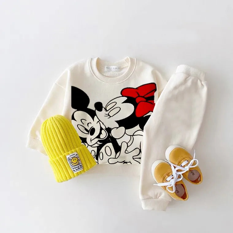 Chic Disney Baby Set: Long-Sleeve Top & Mickey Mouse Pants – Lightweight Autumn Comfort for Every Little Star
