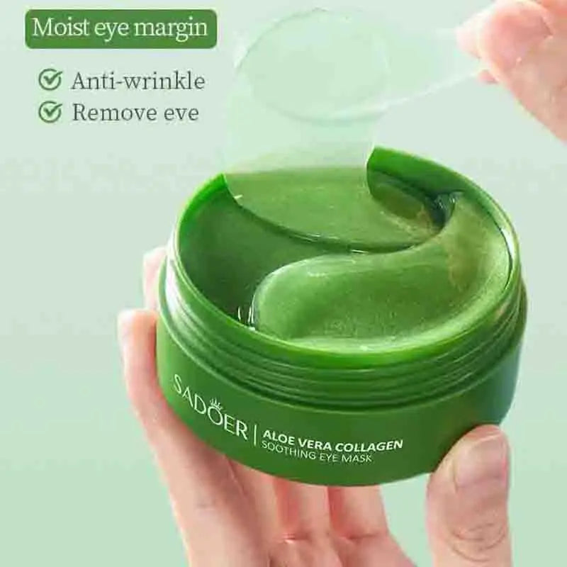 Mascarilla de colágeno y aloe vera para ojos: 60 parches para hidratación profunda, lifting y tratamiento de ojeras.