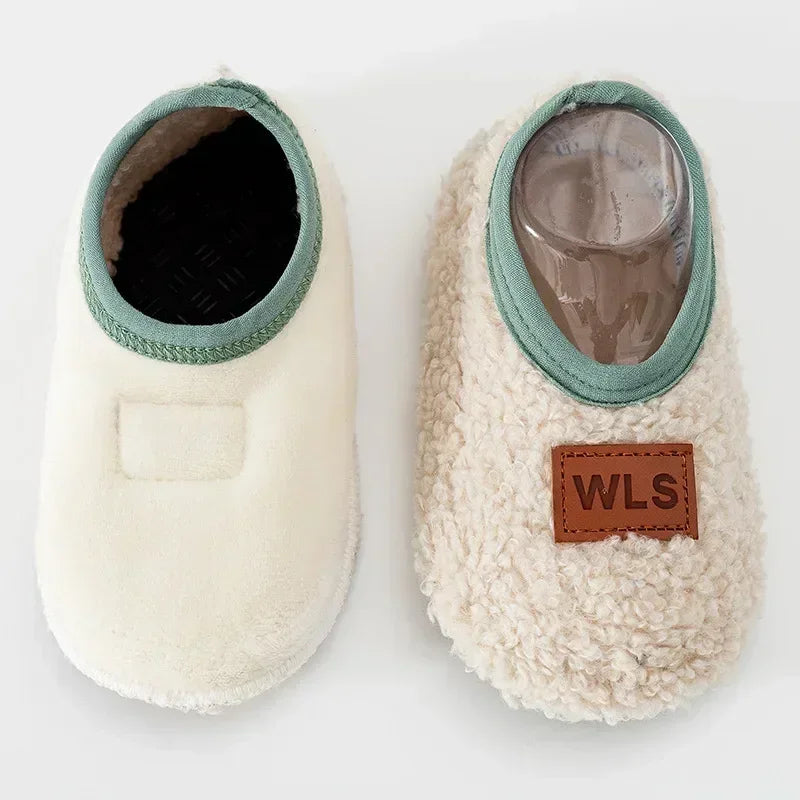 Soft Sole Baby Slippers with Plush Design, Perfect for Indoor Walking, Anti-Slip and Safe for Boys and Girls.