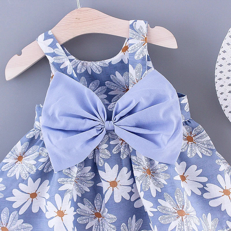 Summer Daisy Princess Dress for Girls with Elegant Big Bow – Perfect Party Look for 0–3 Years