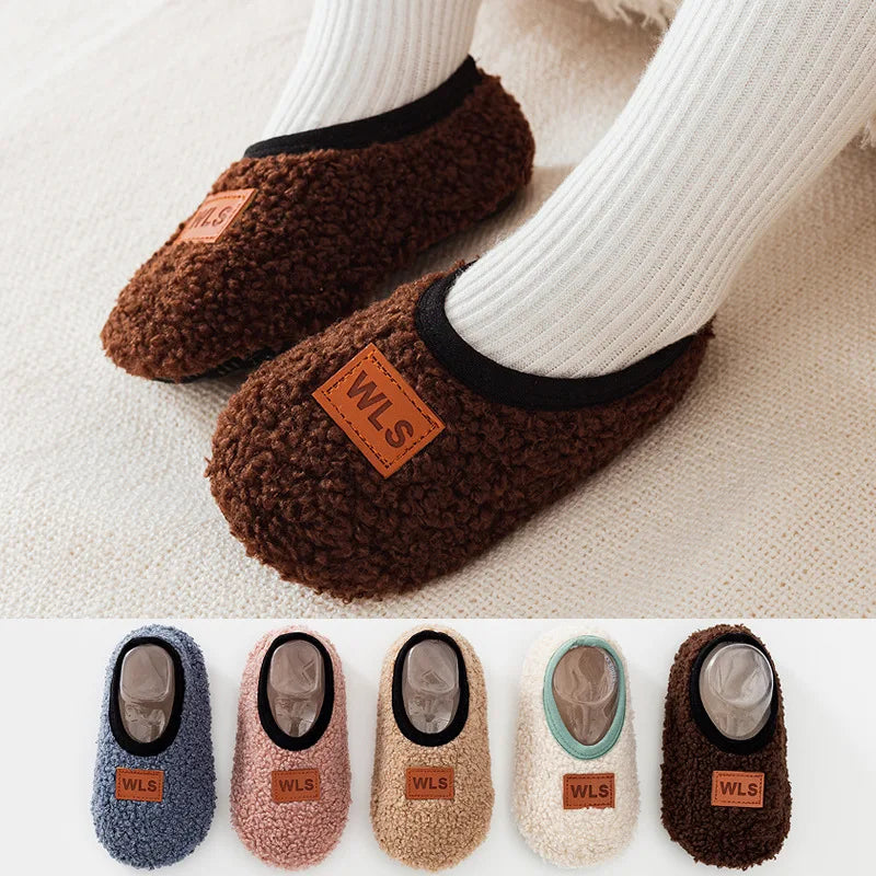 Soft Sole Baby Slippers with Plush Design, Perfect for Indoor Walking, Anti-Slip and Safe for Boys and Girls.