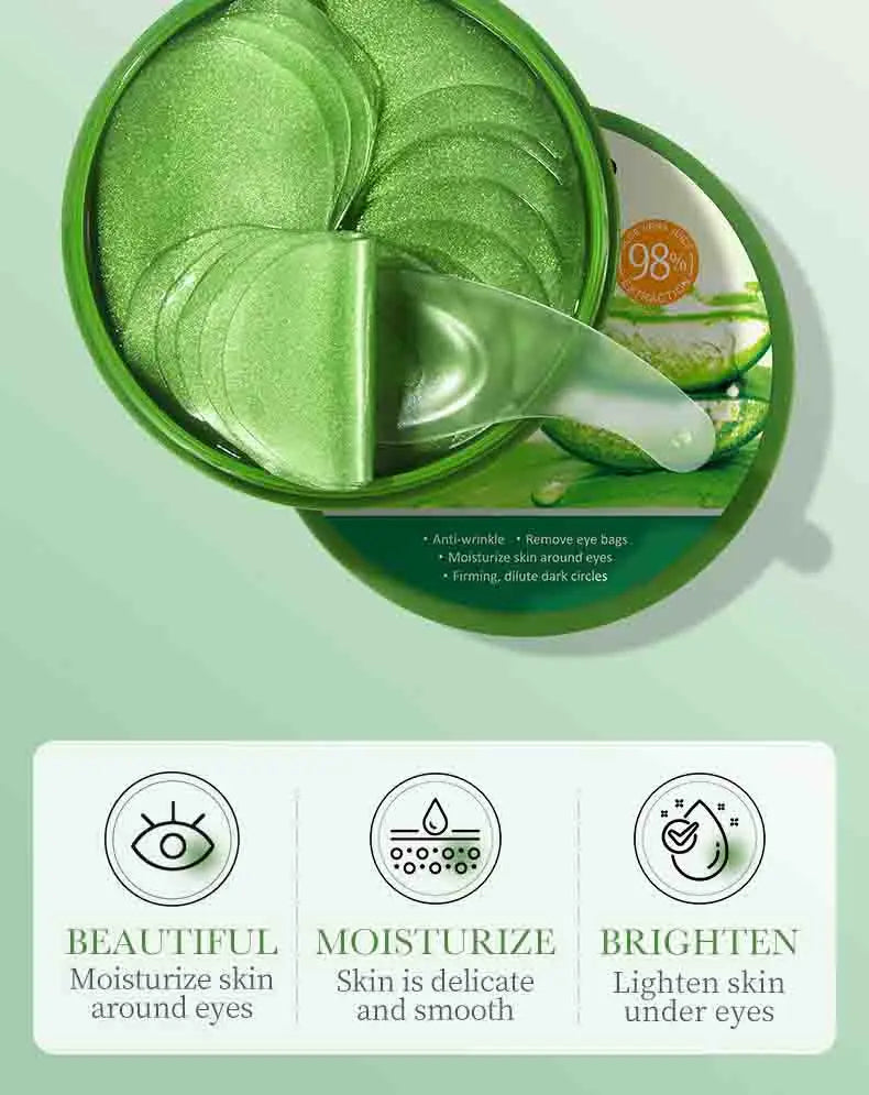 Mascarilla de colágeno y aloe vera para ojos: 60 parches para hidratación profunda, lifting y tratamiento de ojeras.