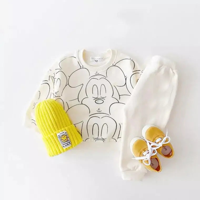 Chic Disney Baby Set: Long-Sleeve Top & Mickey Mouse Pants – Lightweight Autumn Comfort for Every Little Star