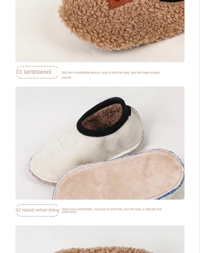 Soft Sole Baby Slippers with Plush Design, Perfect for Indoor Walking, Anti-Slip and Safe for Boys and Girls.