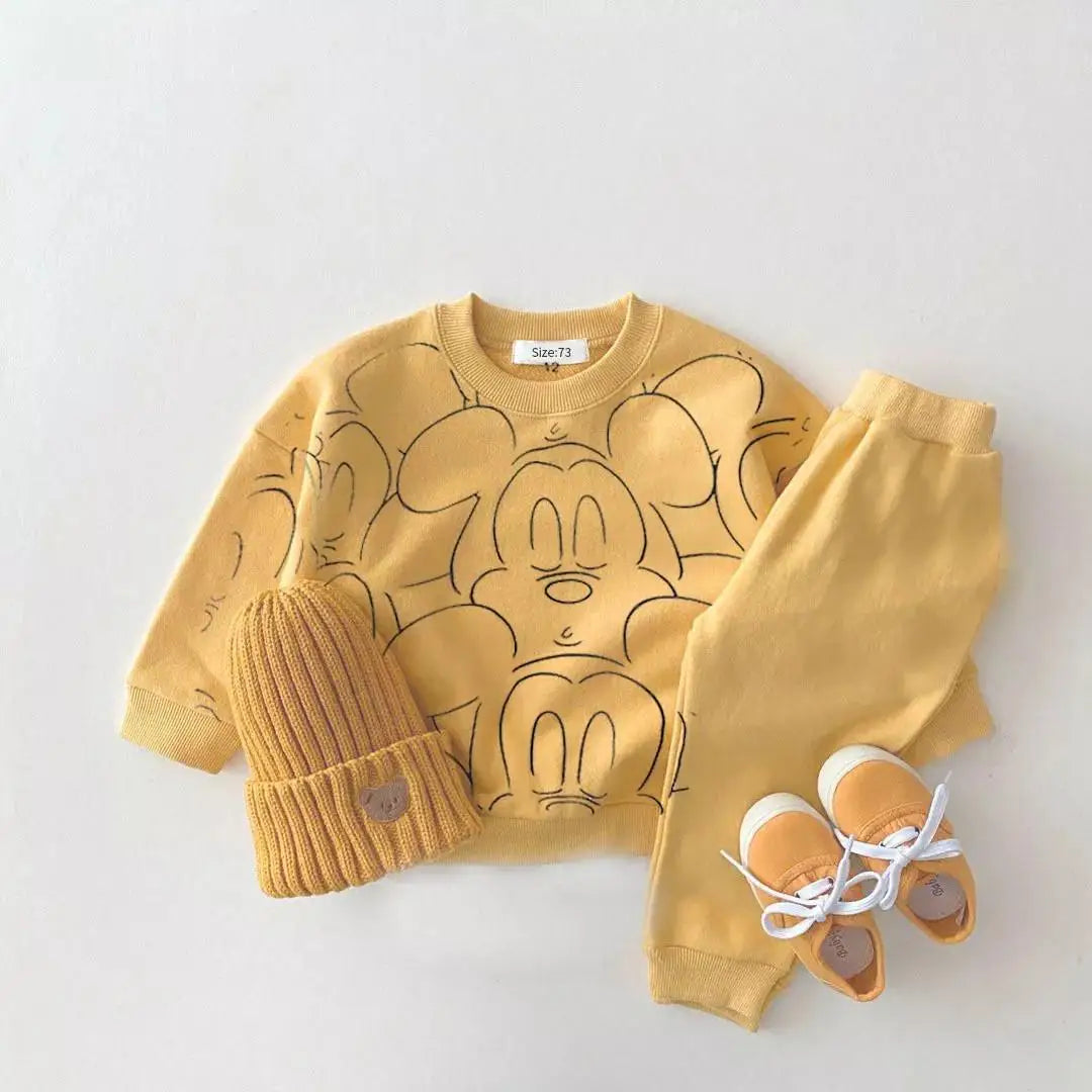 Chic Disney Baby Set: Long-Sleeve Top & Mickey Mouse Pants – Lightweight Autumn Comfort for Every Little Star