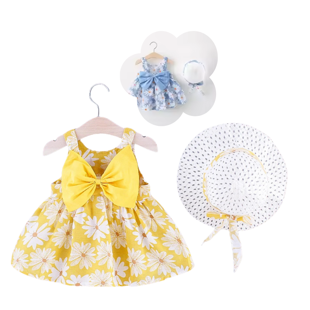 Summer Daisy Princess Dress for Girls with Elegant Big Bow – Perfect Party Look for 0–3 Years